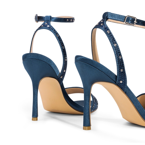 Minimalist Ankle Strap Stiletto Heel Sandals - NAVY-RHINESTONE - 6